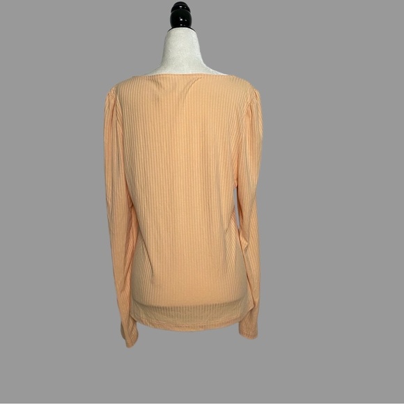 ❤️ L ❤️ Anthro Top Ribbed Low Cut Scoop Neck Puffed Sleeves - Picture 2 of 5
